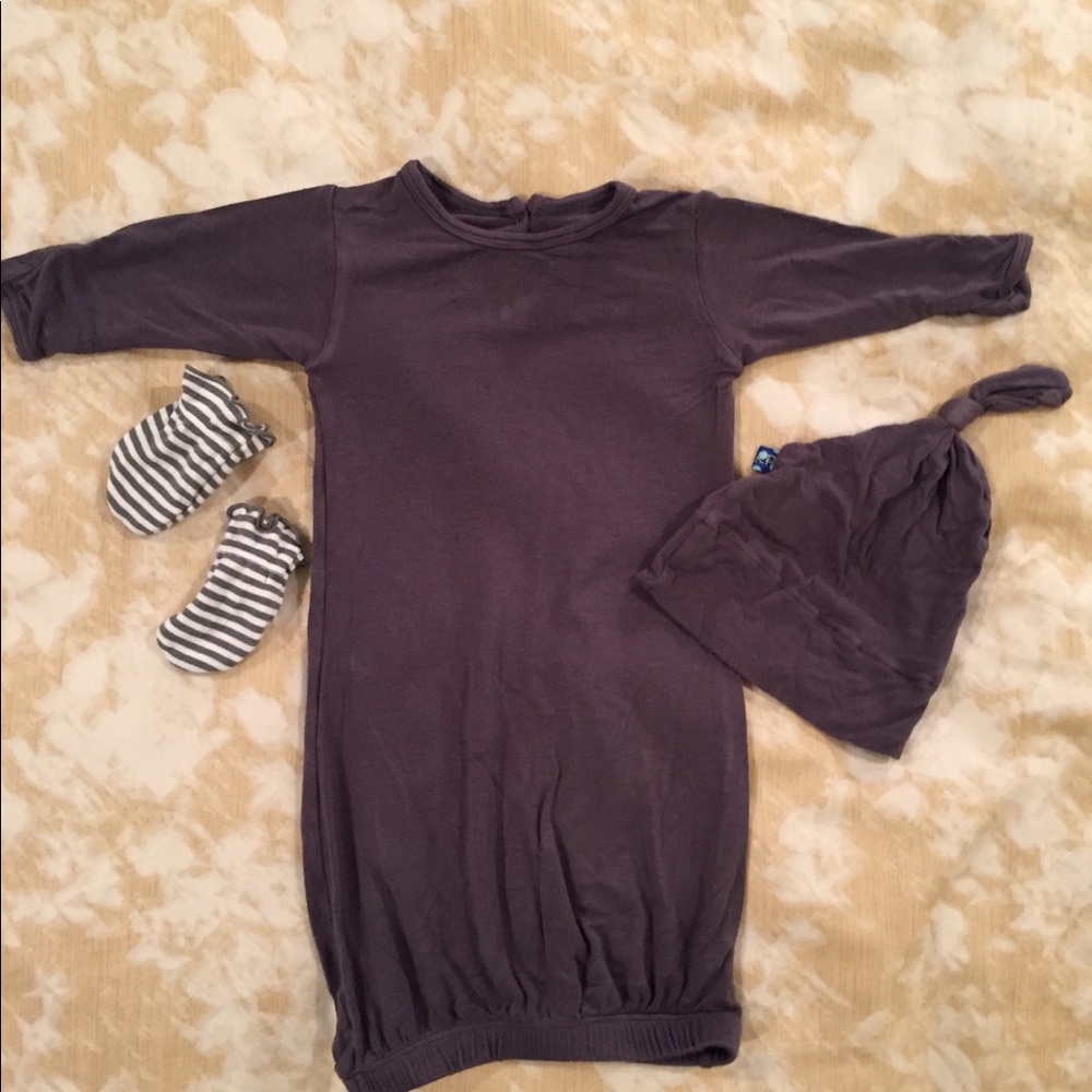 Kickee Pants Sleep Shirt with Hat in Charcoal Gray