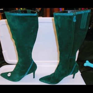 Go Green! Sleek Suede Stiletto Boots-Size 10