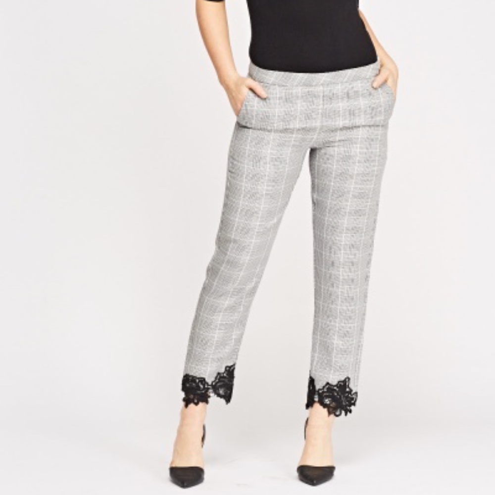 Lace Hem Checked Trousers