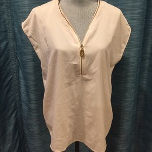 Michael Kors cream zip up shirt sleeve top sz L