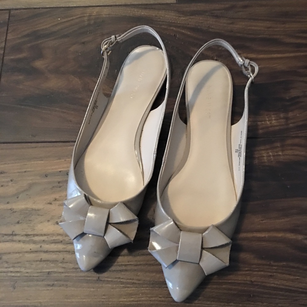 Taupe Patent Leather Sling-Back Flats