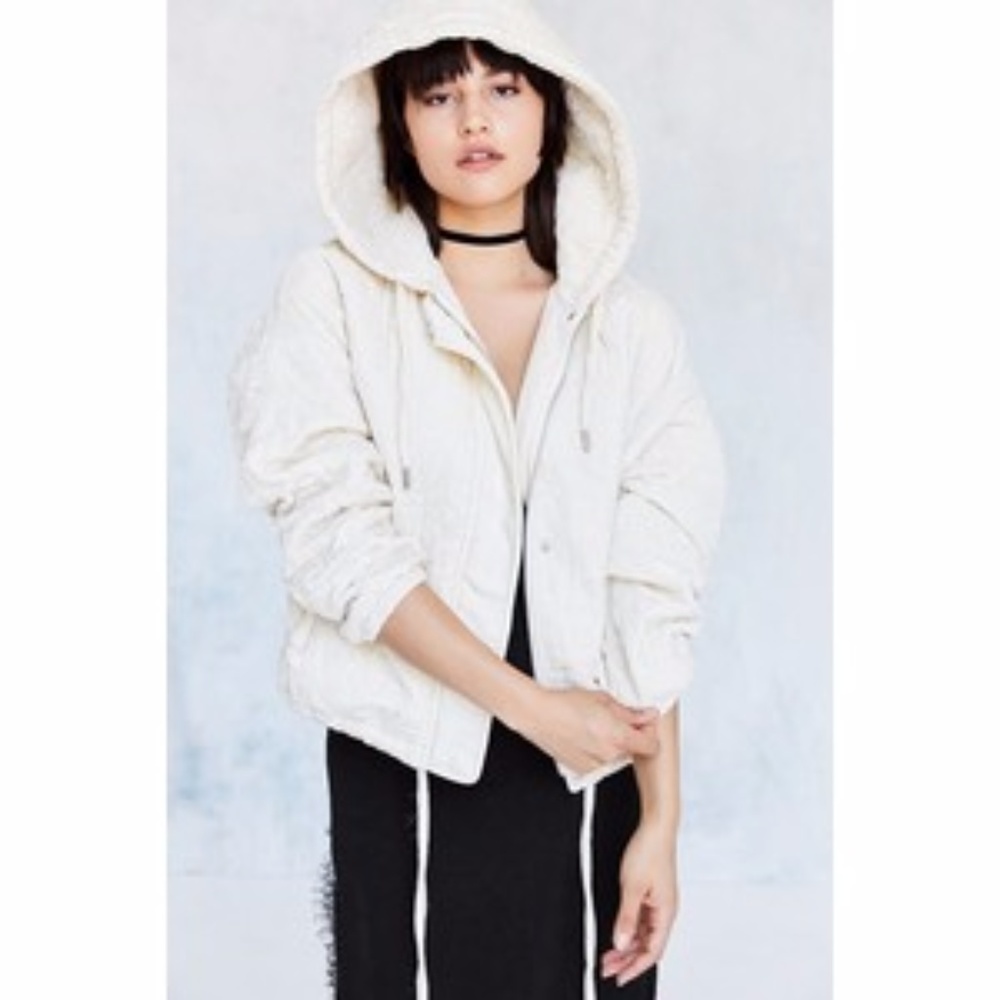 Silence + Noise Cream Velvet Puffer Jacket