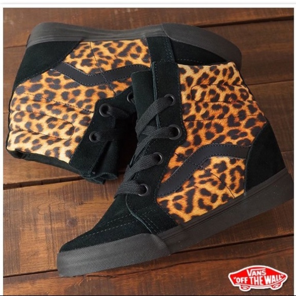 Vans SK8-Hi Wedge Sneakers Leopard Black Size 8