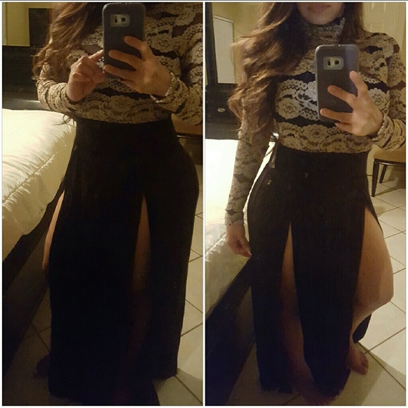 Lace Women's Sexy Split Front Long Sleeve Maxi M - Picture 7 of 7