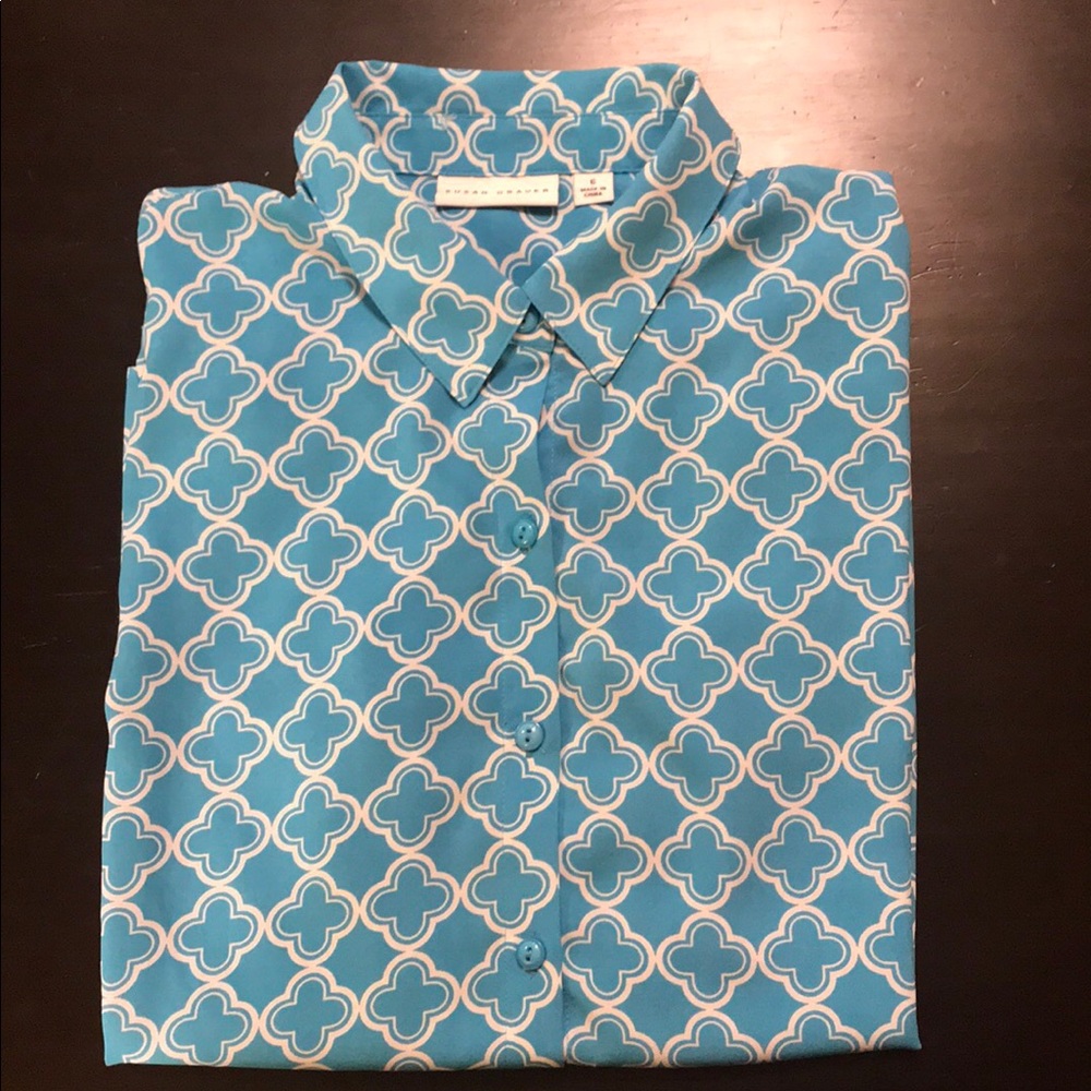 Susan Graver stretch woven tie front shirt