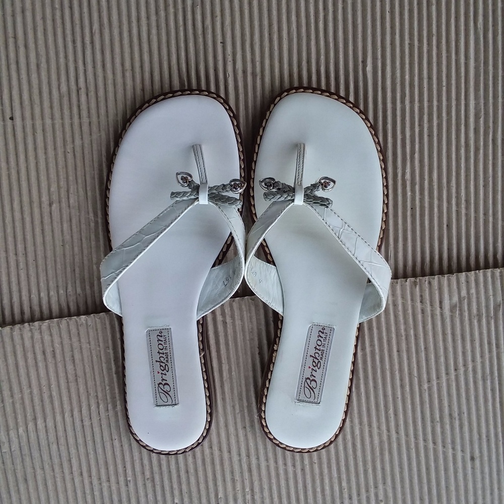 Brighton Sandals White Leather On Silver Hearts