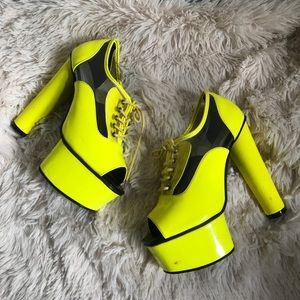 Neon Yellow Clear Cut-out Platform Lace-up Heel