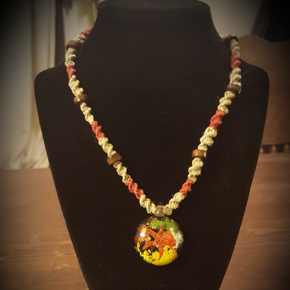 Hemp Necklace with Glass Starfish