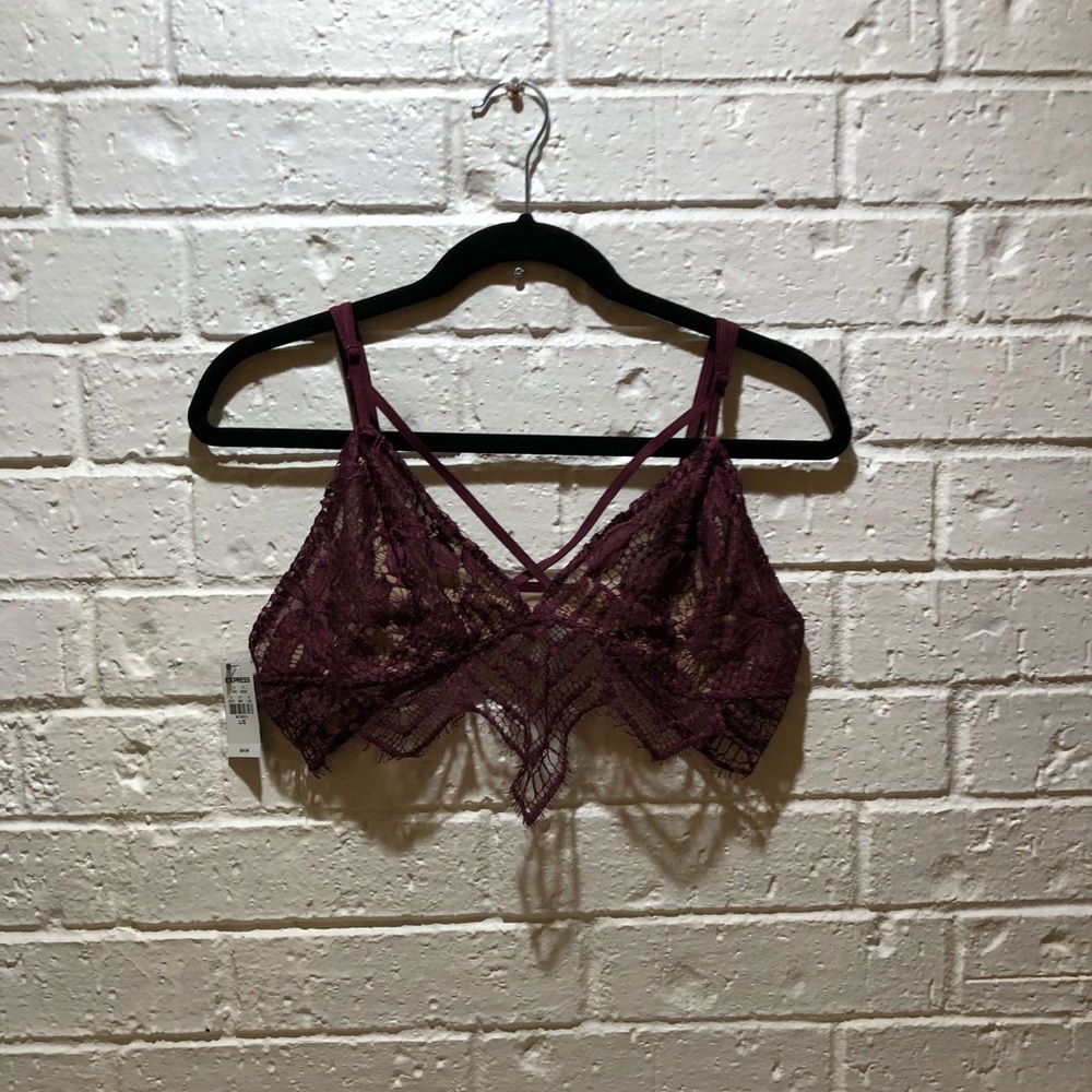 Express One Eleven Burgundy Strappy Lace Bralette