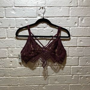 Express One Eleven Burgundy Strappy Lace Bralette