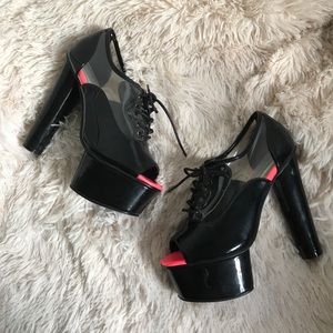 Black Clear Cut-out Platform Lace-up Heel