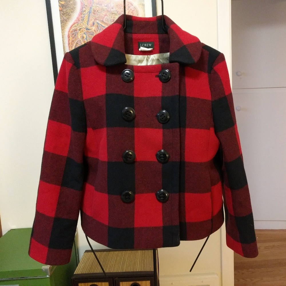 J.Crew Seberg Buffalo Plaid Cropped Peacoat