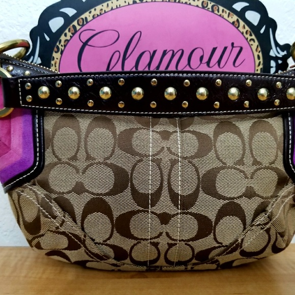 🍒 COACH Signature Brass studded HOBO - Picture 6 of 7