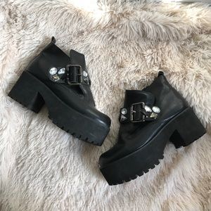 New Faux Leather Bijou Stone Platform Ankle Boots