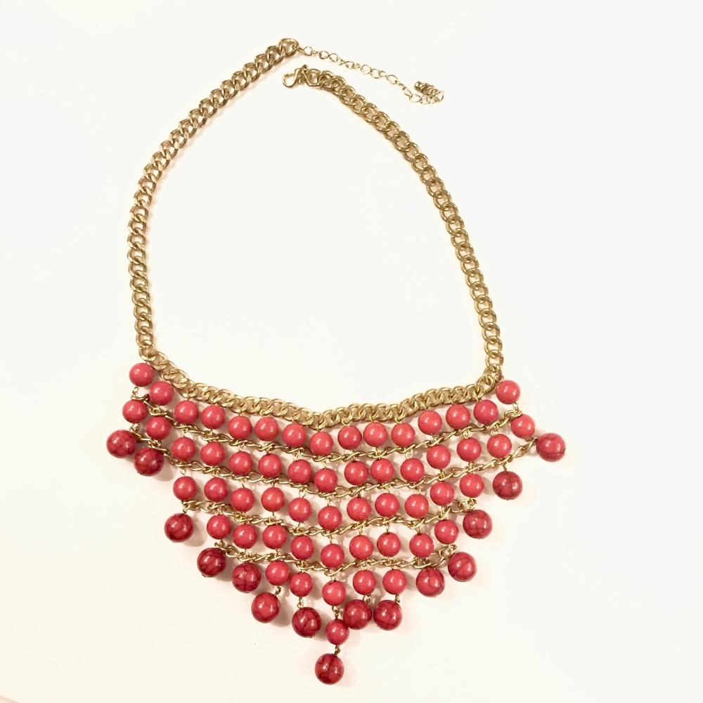 Red Beaded Statement Necklace