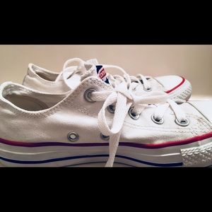 White. Red/Blue Lined. Low-top. Converse.