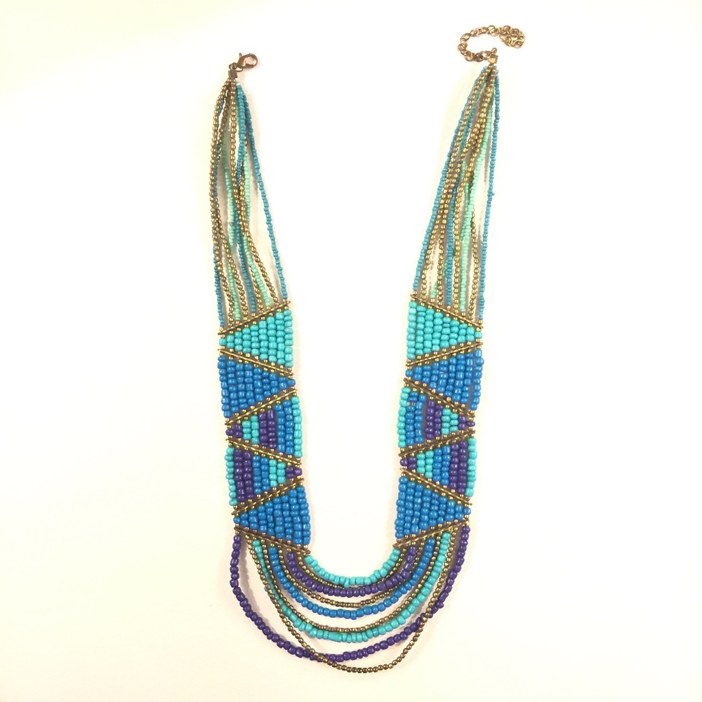 Blue Beaded Statement Necklace