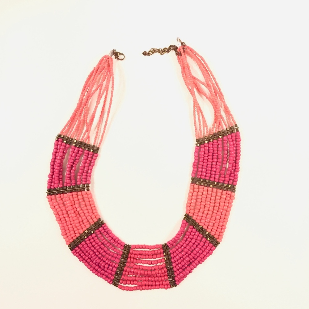 Pink and Coral Beaded Statement Necklace