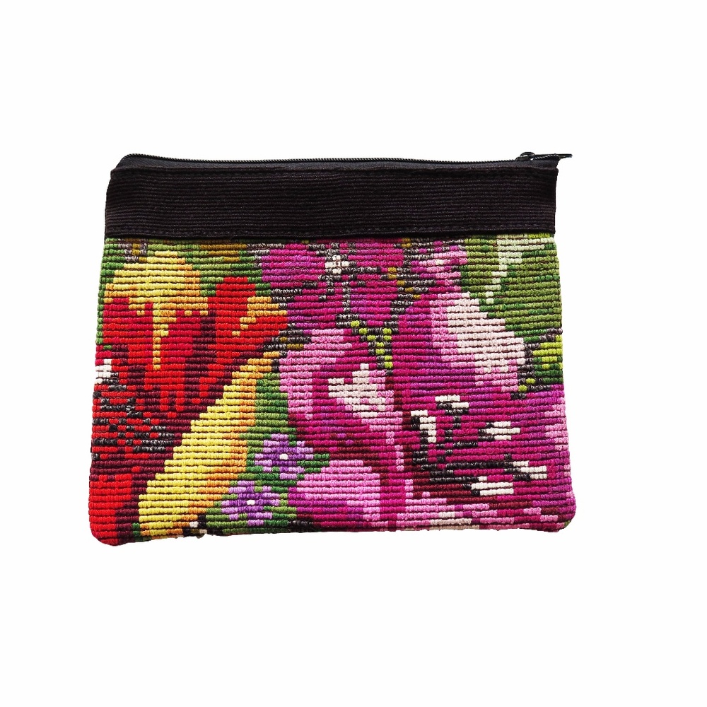 Mayan Huipil Floral Hibiscus Make Up Coin Bag Zip