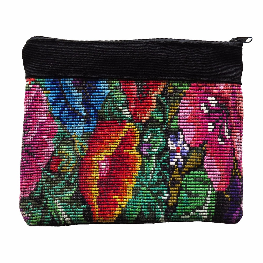 Mayan Huipil Floral Poppy MakeUp Coin Bag Purse