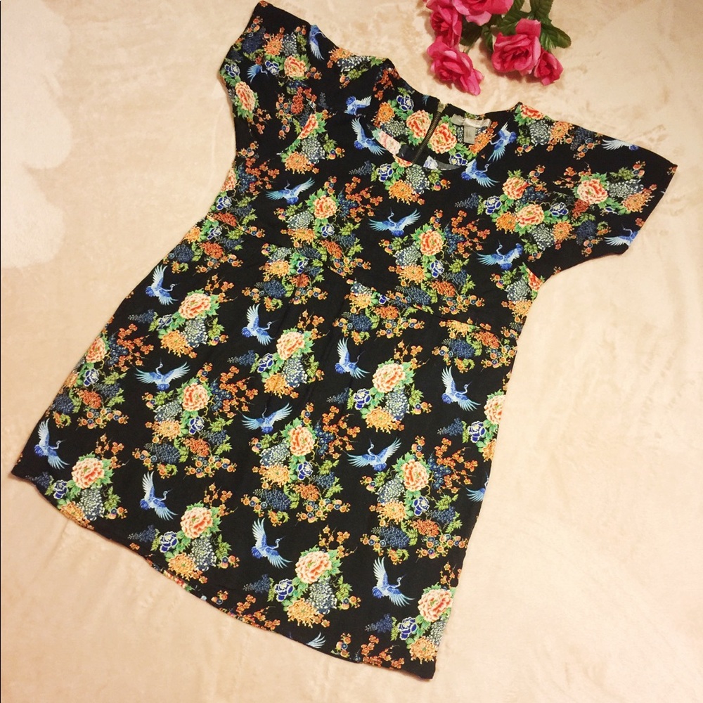 Forever21 Black Floral Dress with Blue Birds