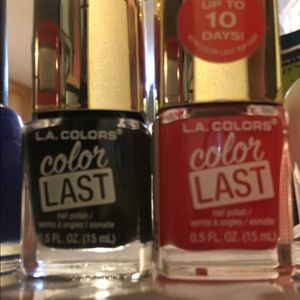 2 LA Color Last Polishes - Bright Red and Black