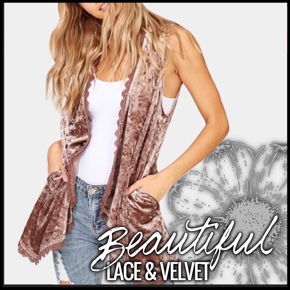 Lace Trimmed Velvet Vest
