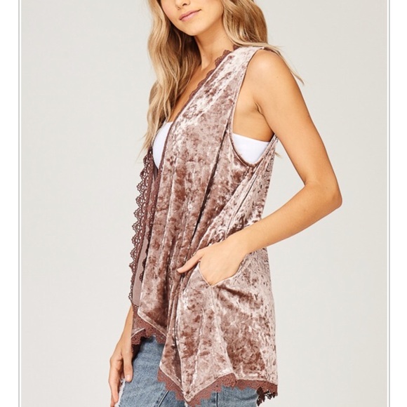 Lace Trimmed Velvet Vest - Picture 7 of 7