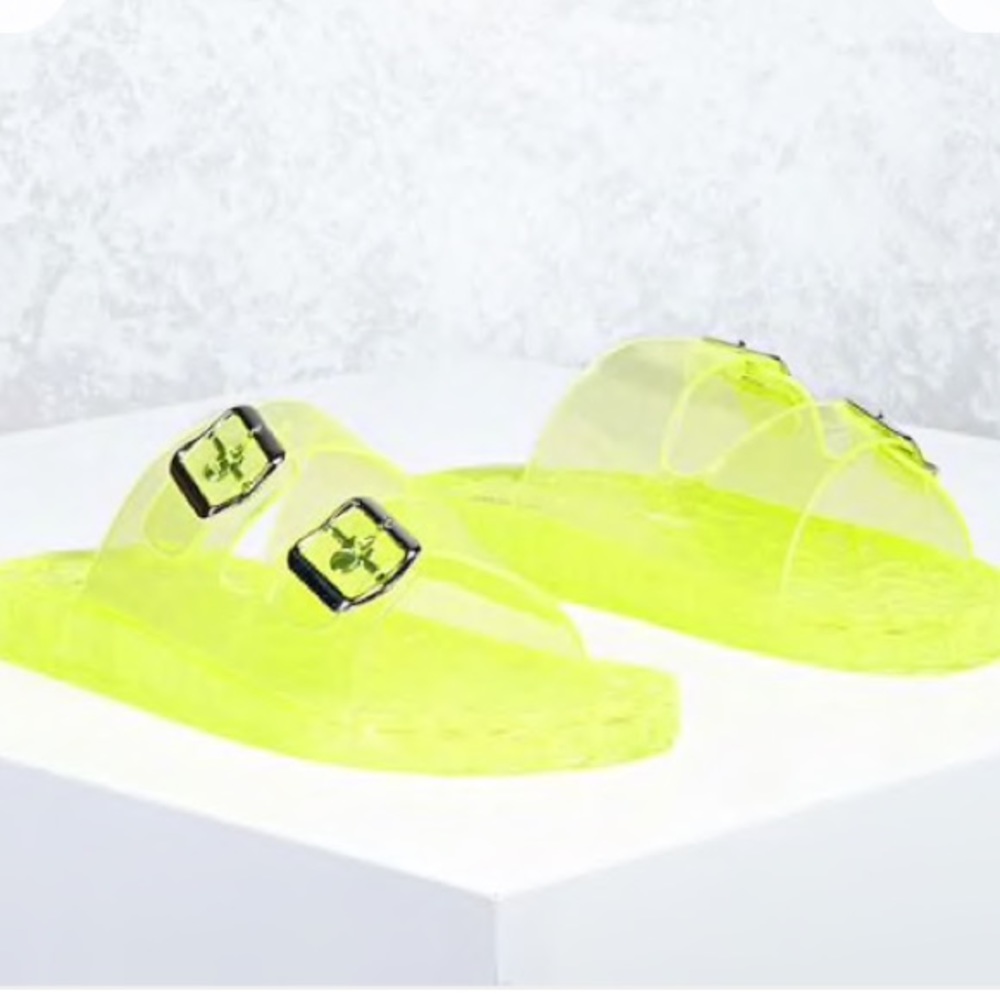 Neon Yellow Buckle Slides