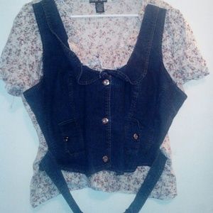 Ruffled denim corset styled blouse 2x
