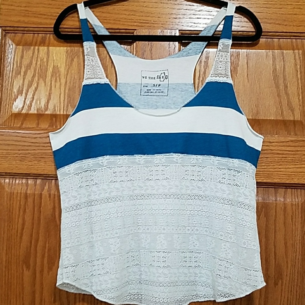 We The Free Teal & White Lace Stripe Tank