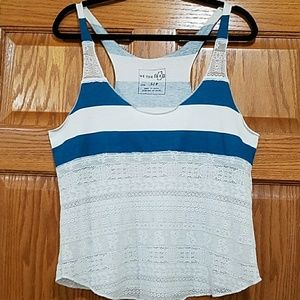 We The Free Teal & White Lace Stripe Tank