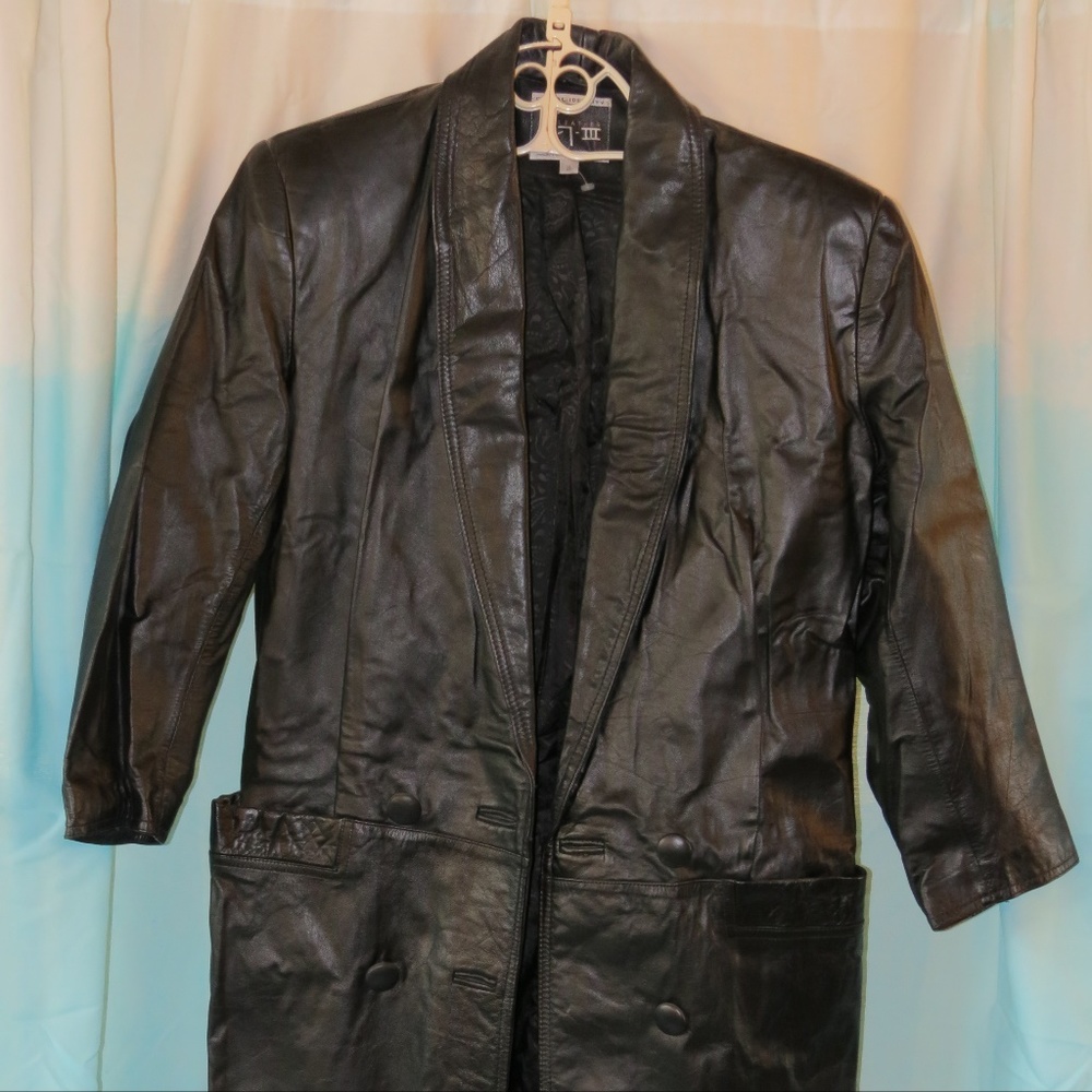 black leather trench coat