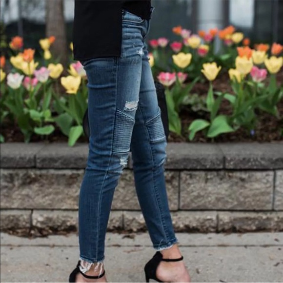 Foxy #1 Seller Frayed Hem Moto Skinny Jeans - Picture 4 of 7