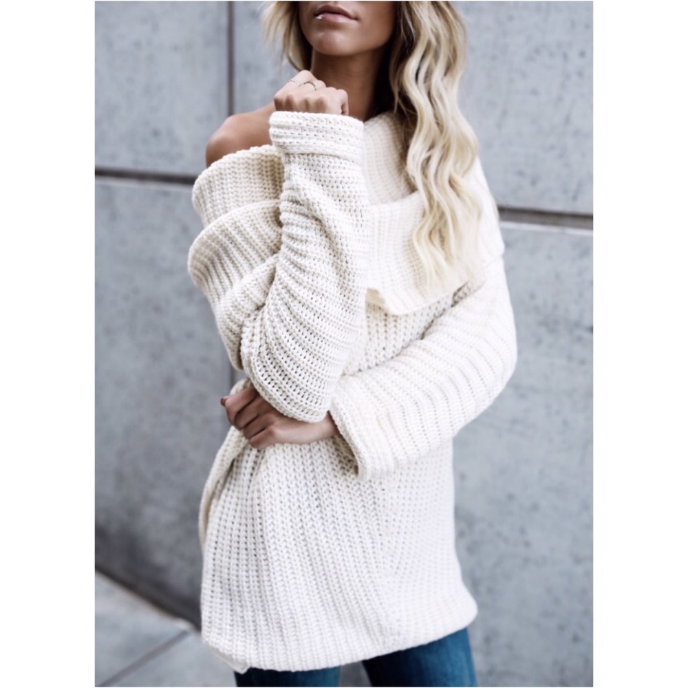 🆕LAST ONE Carrie Fold Over Knit Sweater Cream - Picture 2 of 8