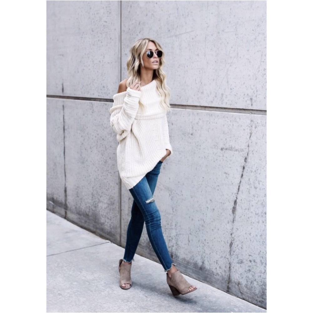 🆕LAST ONE Carrie Fold Over Knit Sweater Cream - Picture 6 of 8
