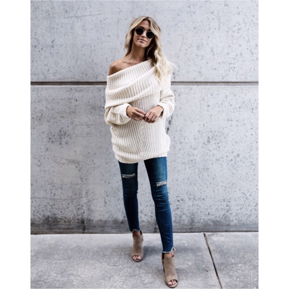 🆕LAST ONE Carrie Fold Over Knit Sweater Cream - Picture 7 of 8