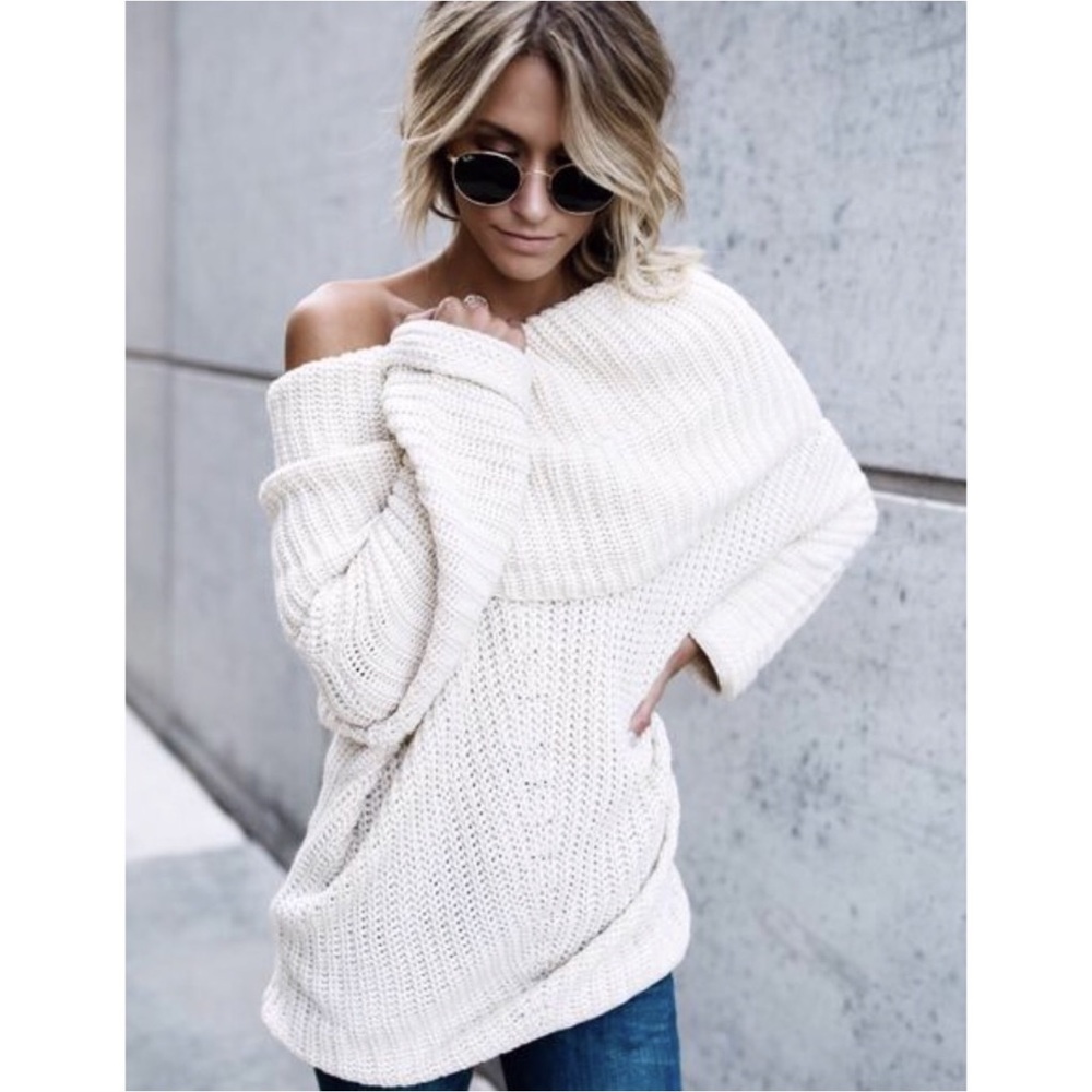 🆕LAST ONE Carrie Fold Over Knit Sweater Cream - Picture 8 of 8