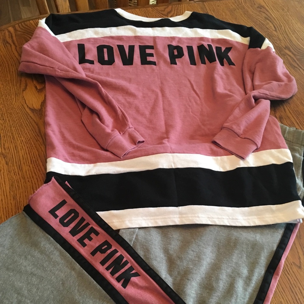VS Pink Boyfriend Varsity crew and pants L/M - Picture 1 of 1