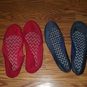 2 pair ballet flats denim blue and red