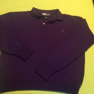 Men long sleeve polo sweater lambs wool purple LG