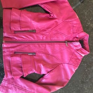 YOKI girls fushia ruffled faux leather jacket