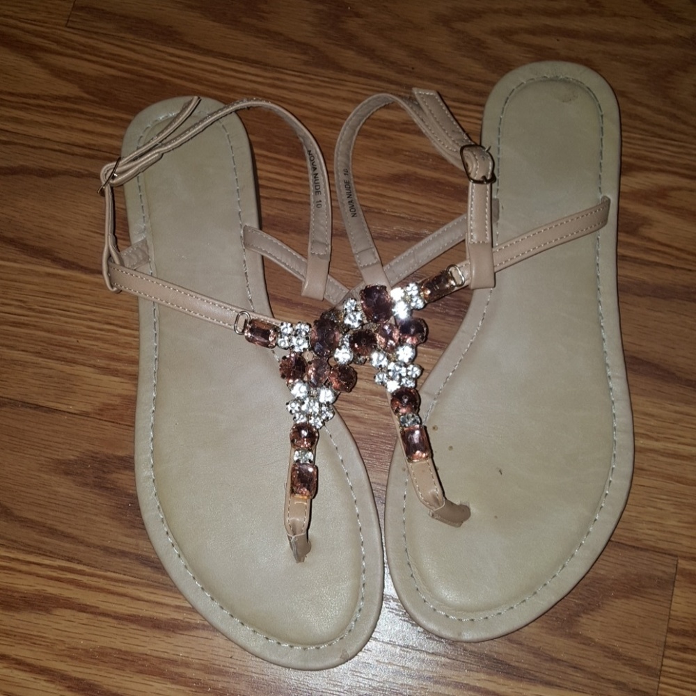 Nude Jeweled thong sandals