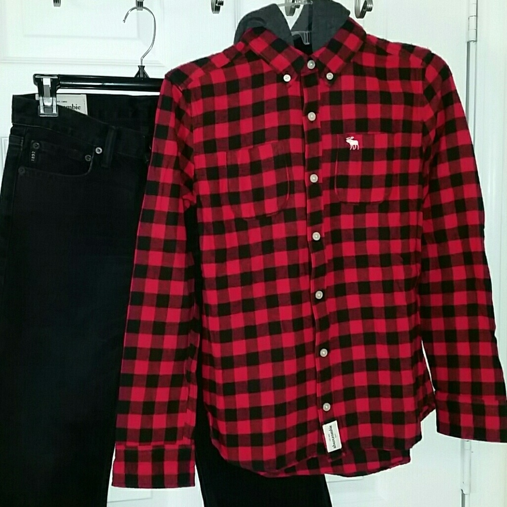 NWT Buffalo check flannel button down with hood