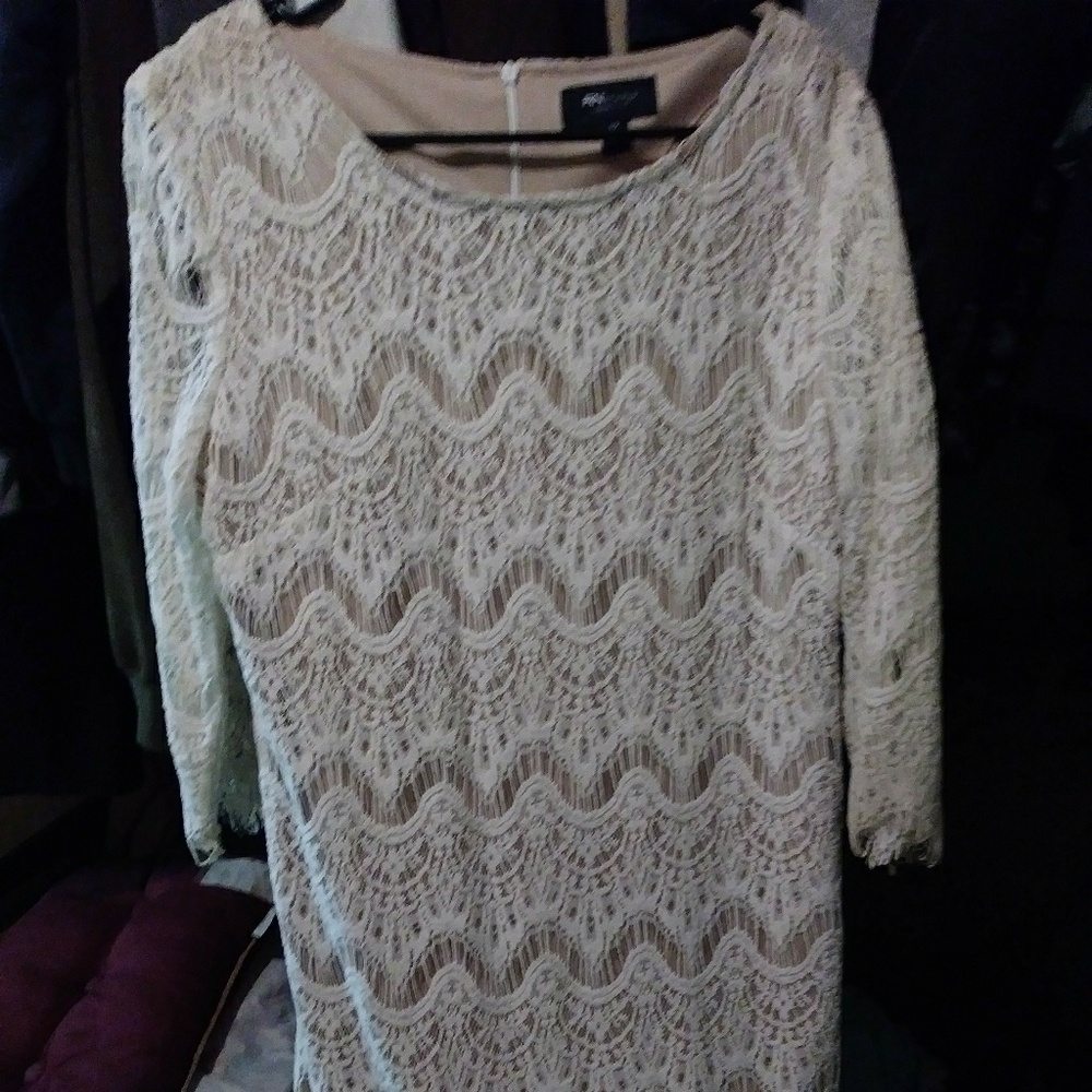 Size 12 lace dress with form fitting tan slip.