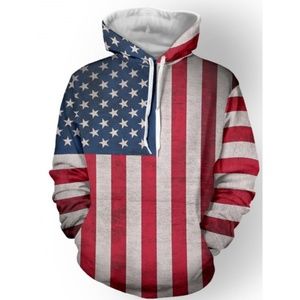 Pullover Distressed American Flag Hoodie - Red Xl