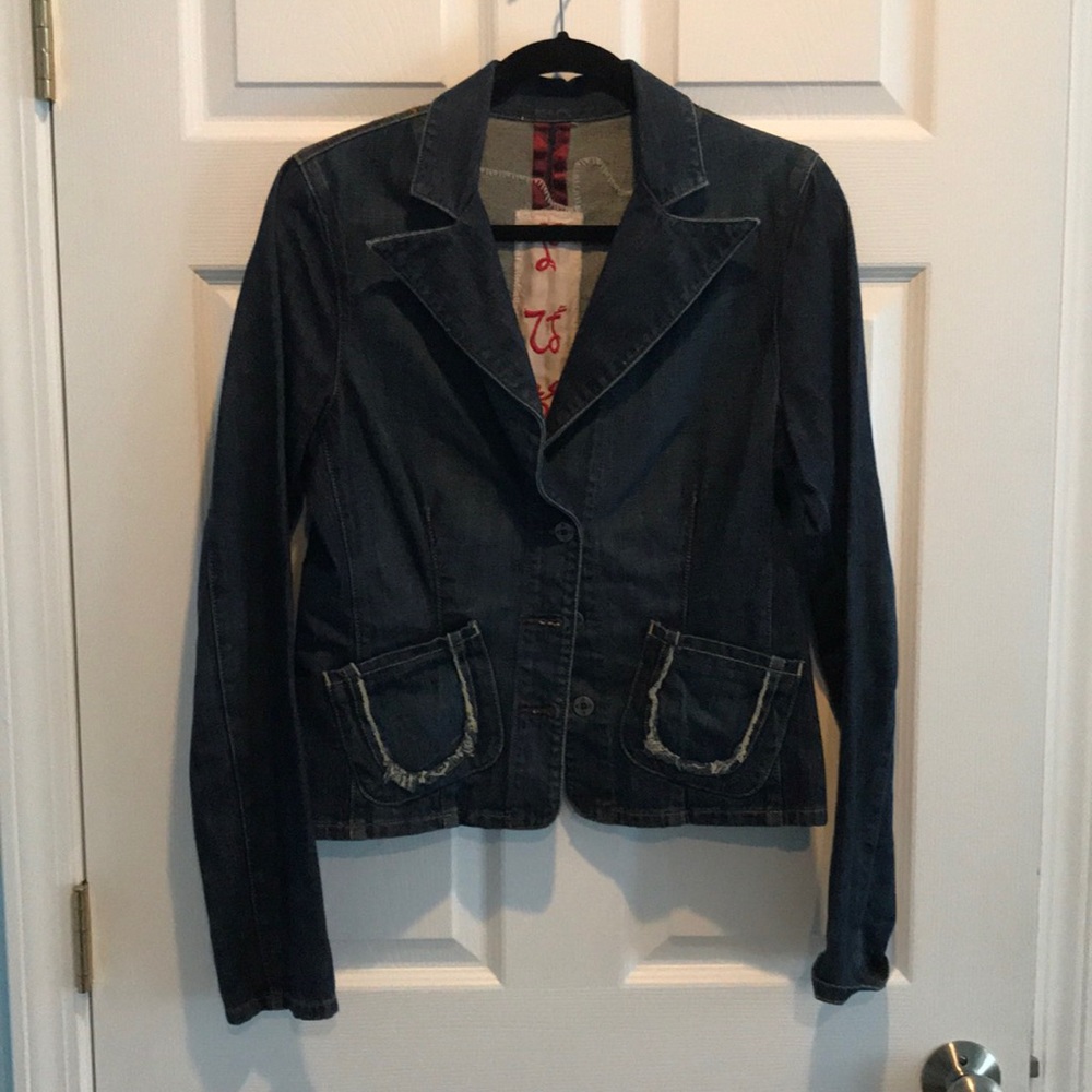 Denim embroidered blazer