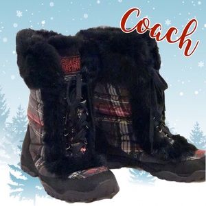 COACH Jennie Rabbit Fur Tartan Winter Boots