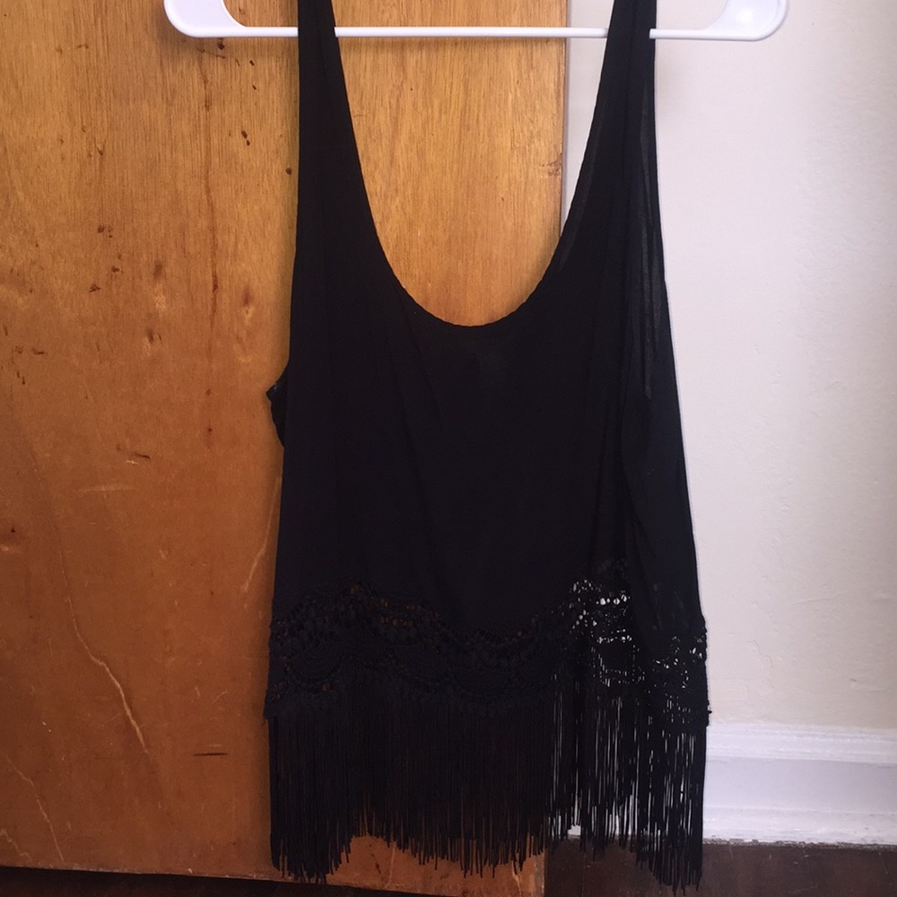 Black fringe crop top