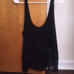 Black fringe crop top